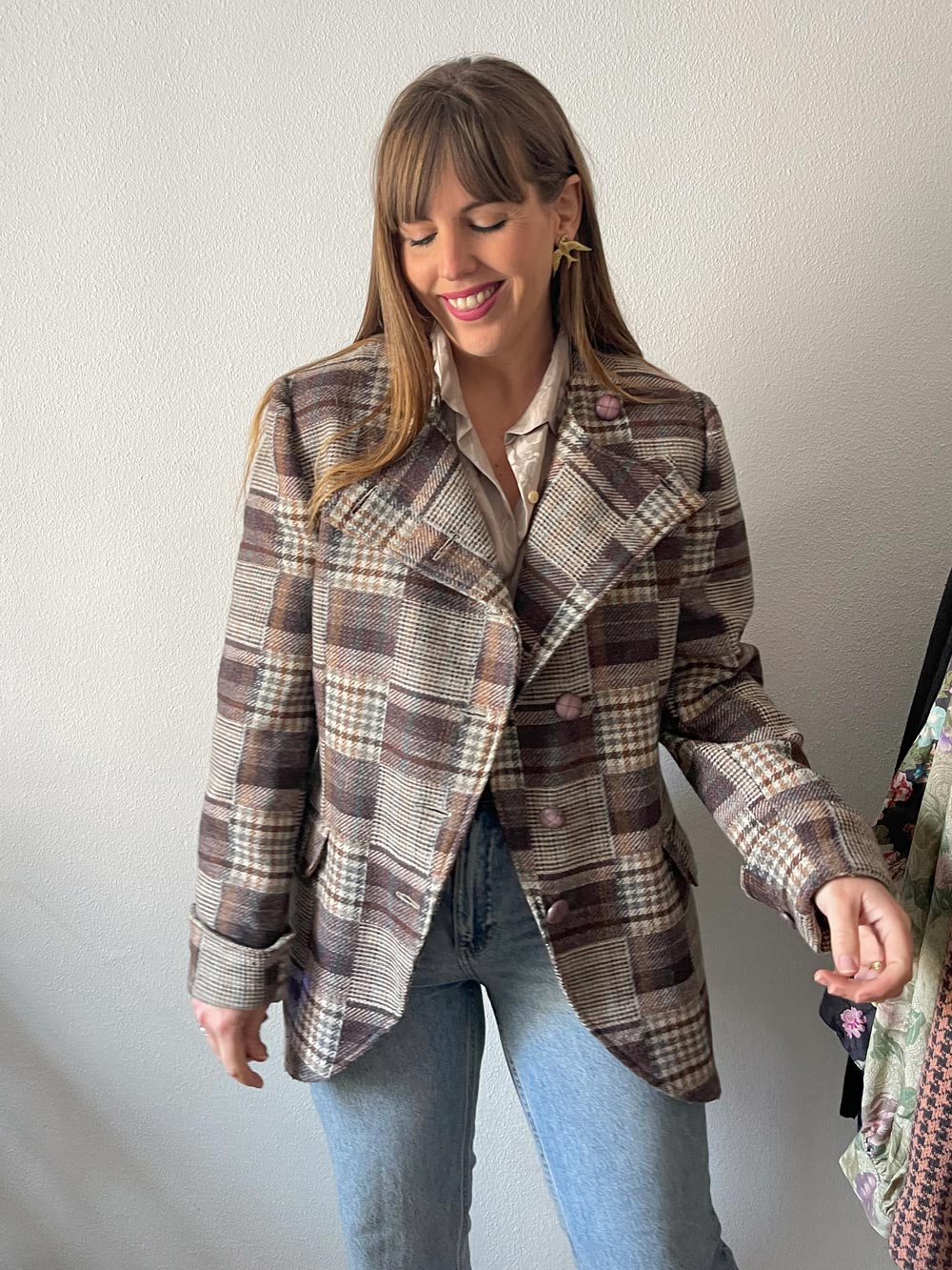 Imagen de Chaqueta cuadros asimetrica vintage