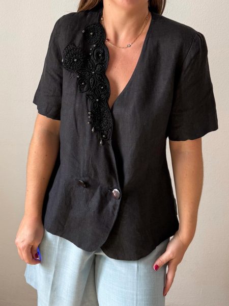 Chaqueta lino bordada