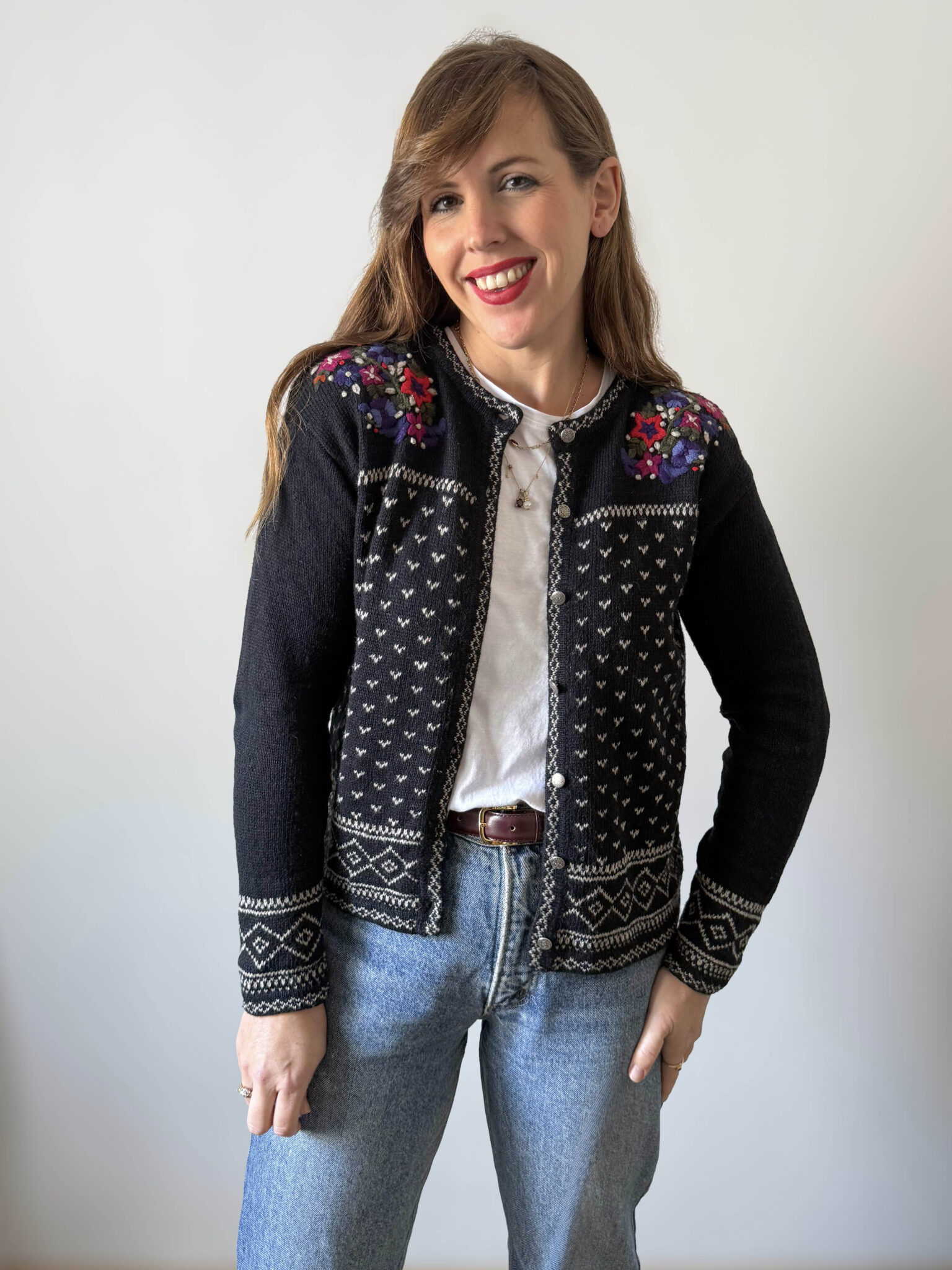 Imagen de Rebeca azul con flores (2)